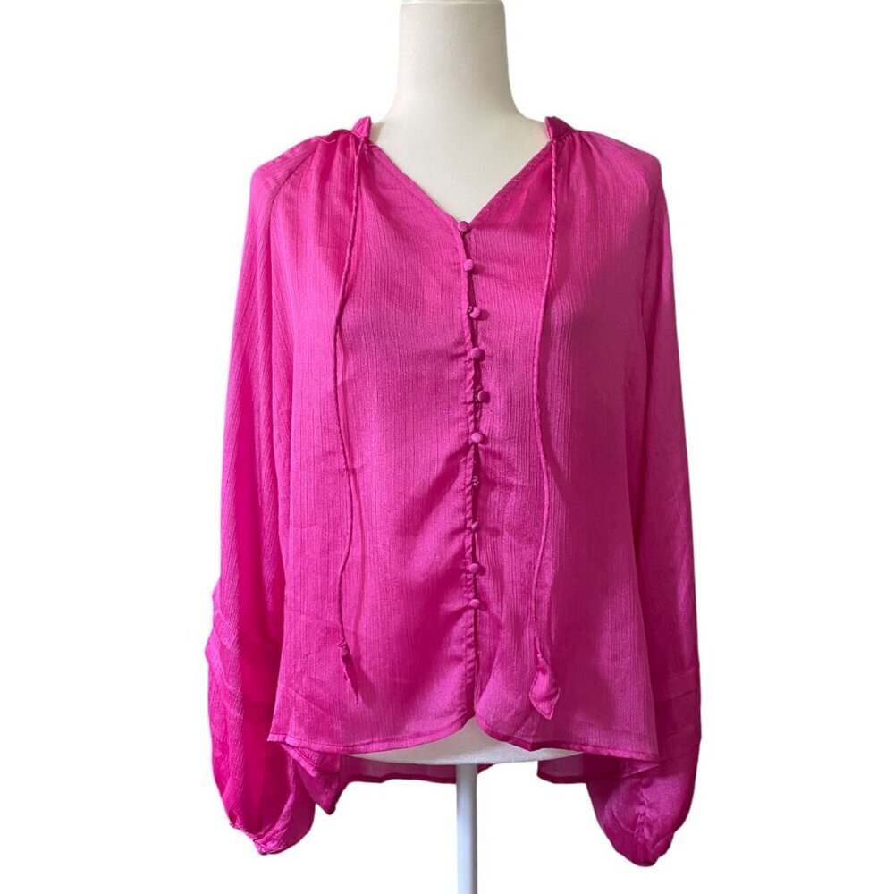 NWT Fate V-Neck Balloon Sleeve Blouse in Magenta Size Large